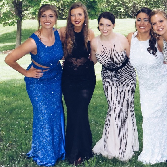 Black Lace Open Back Prom Dress - Picture 3 of 4